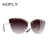 AOFLY BRAND DESIGN Cat Eye Sunglasses Women Fashion Mirror Reflective