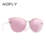 AOFLY BRAND DESIGN Cat Eye Sunglasses Women Fashion Mirror Reflective
