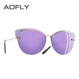 AOFLY BRAND DESIGN Cat Eye Sunglasses Women Fashion Mirror Reflective