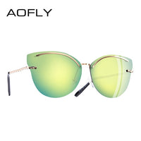 AOFLY BRAND DESIGN Cat Eye Sunglasses Women Fashion Mirror Reflective